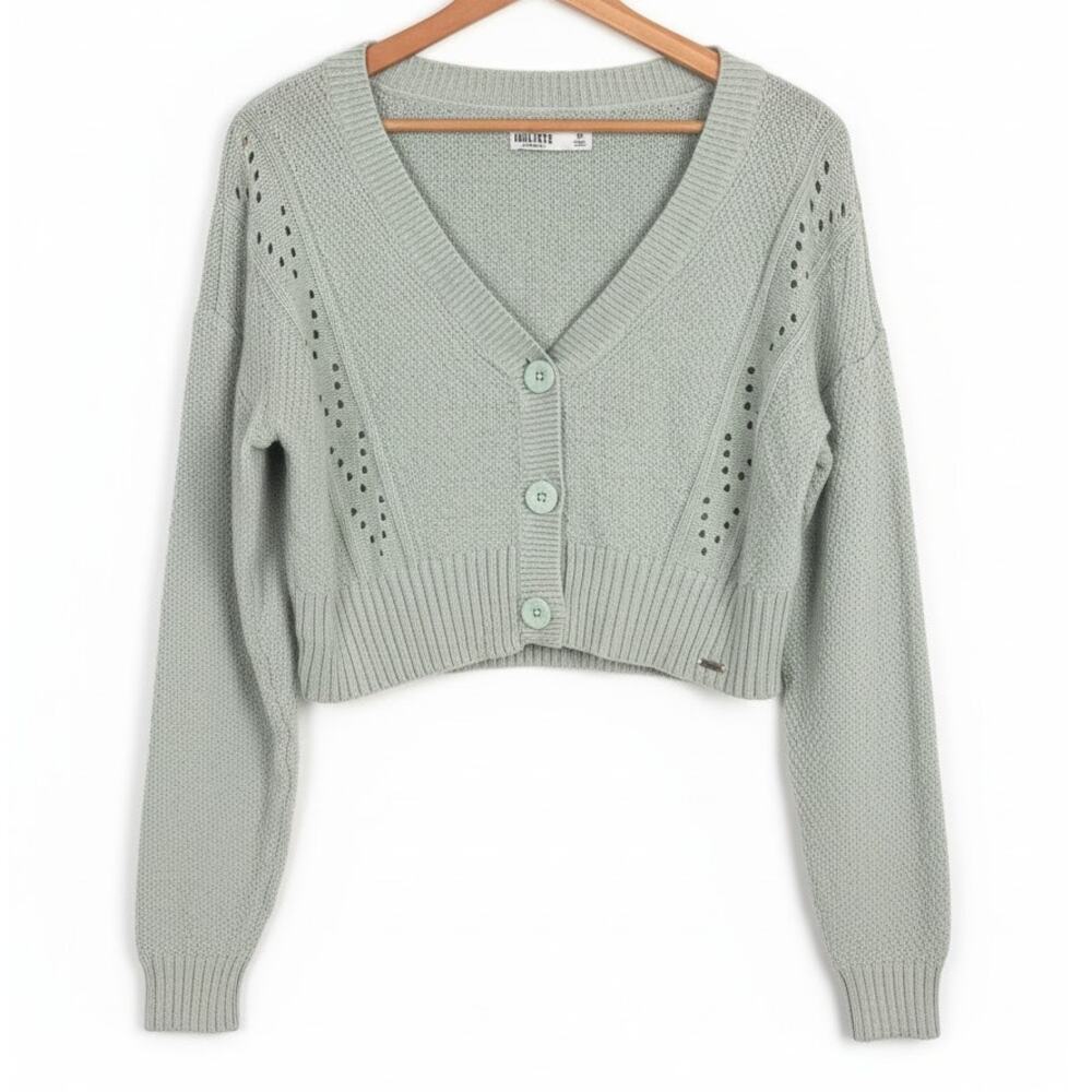 Hollister Light Green Women's Cropped Cardigan Sweater